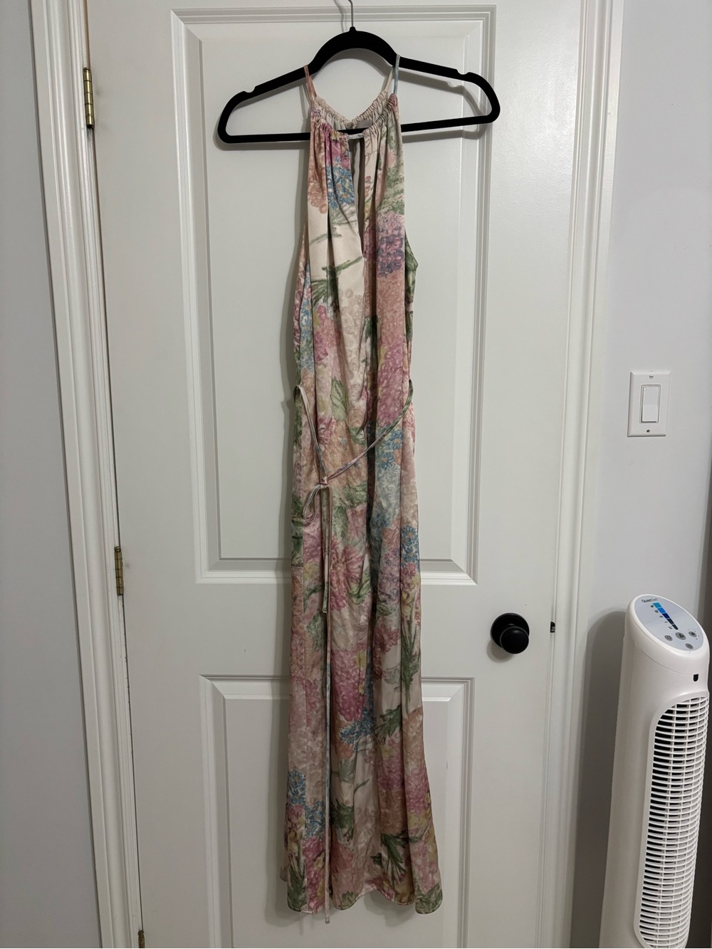 H&M Cream Halter Maxi Dress with Pink, Green & Blue Floral Print